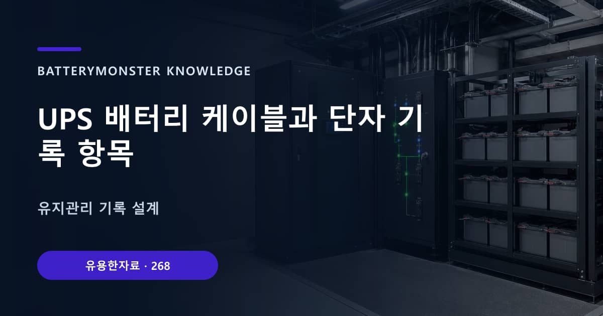 UPS 배터리 케이블과 단자 기록 항목의 핵심 엔티티와 검색의도를 설명하는 자료 표지
