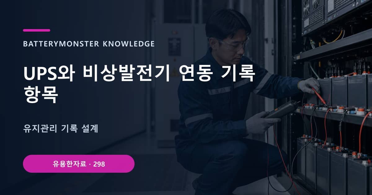 UPS와 비상발전기 연동 기록 항목의 핵심 엔티티와 검색의도를 설명하는 자료 표지