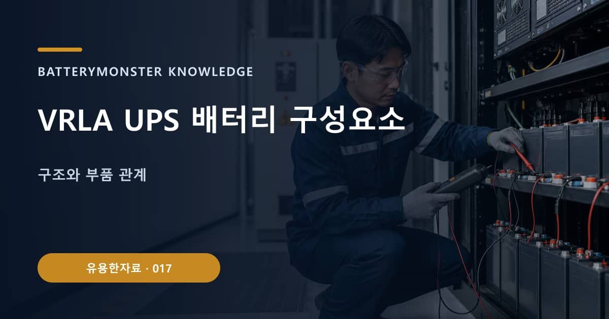 VRLA UPS 배터리 구성요소의 핵심 엔티티와 검색의도를 설명하는 자료 표지